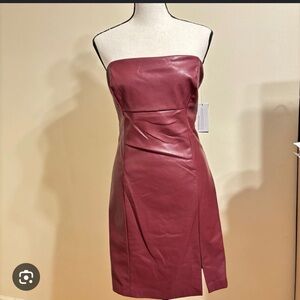 Guess Strapless Faux-Leather Sheath Dress in Burgundy